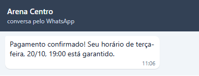 Pagamento confirmado! Seu horário de terça-feira, 20/10, 19:00 está garantido.